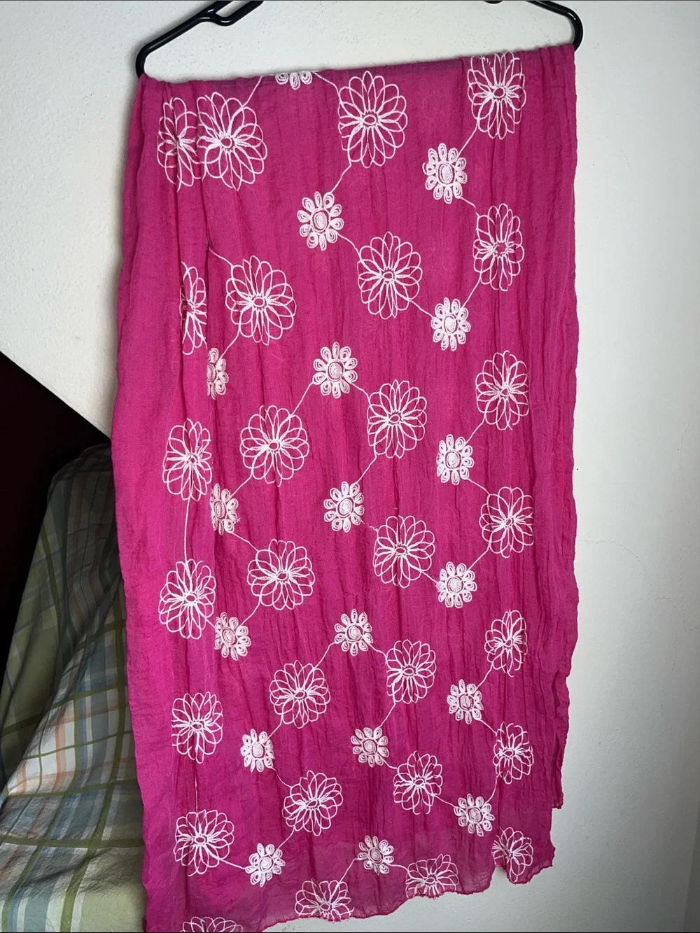 Embroidered Pink and White Oblong Scarf